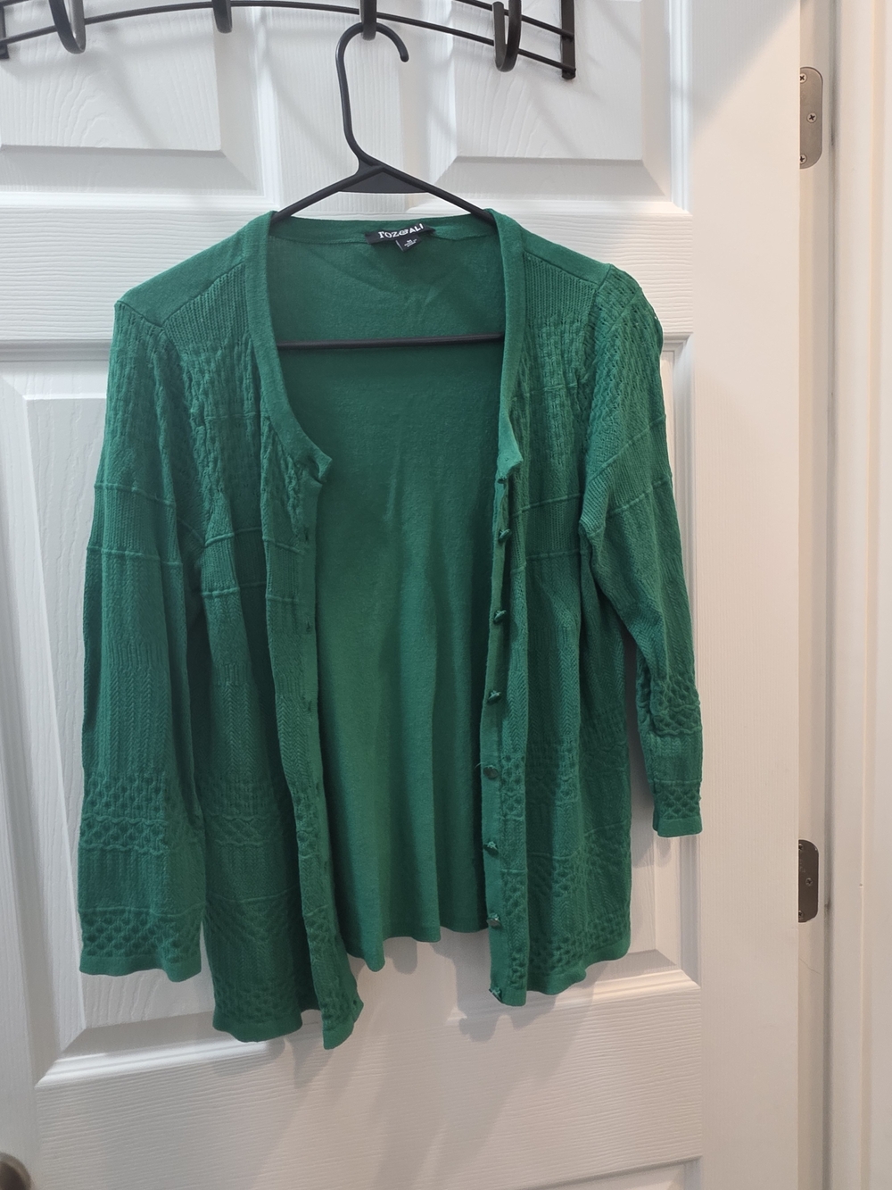 Roz & Ali Green Open-Front Cardigan Sweater